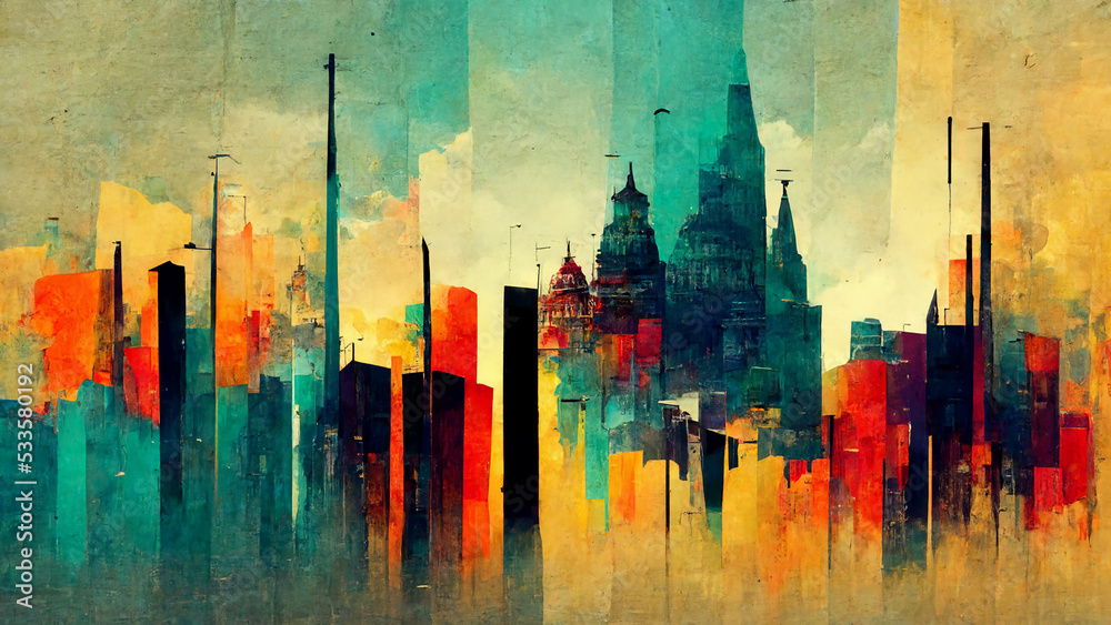 Naklejka premium Colorful abstract tower wallpaper. 3D illustration, 3D rendering.