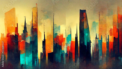 Colorful abstract tower wallpaper. 3D illustration, 3D rendering. © Panassak