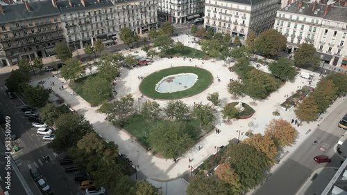 Pull back aerial shot of Place Victor Hugo in Grenoble France photo