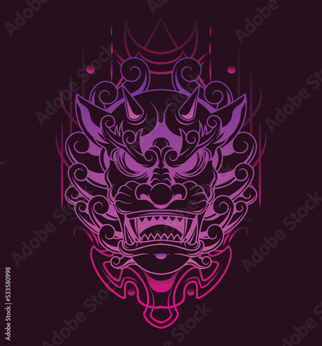 Vector illustration of komainu japanese lion