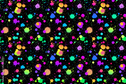 seamless illustration of bright drops of paints on a black background