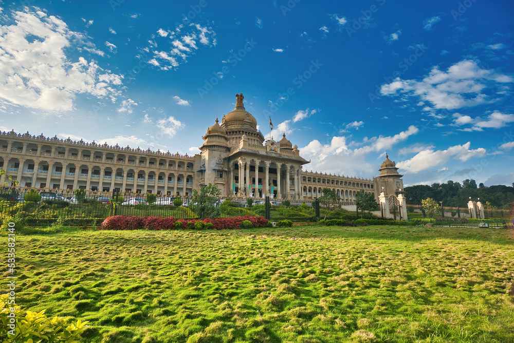 Vidhana Soudha in Bangalore, India, is the seat of the state legislature of Karnataka.