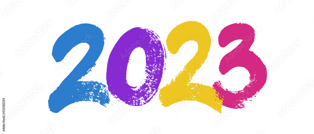 2023 numbers. New Year design element. Grunge hand painted texture.