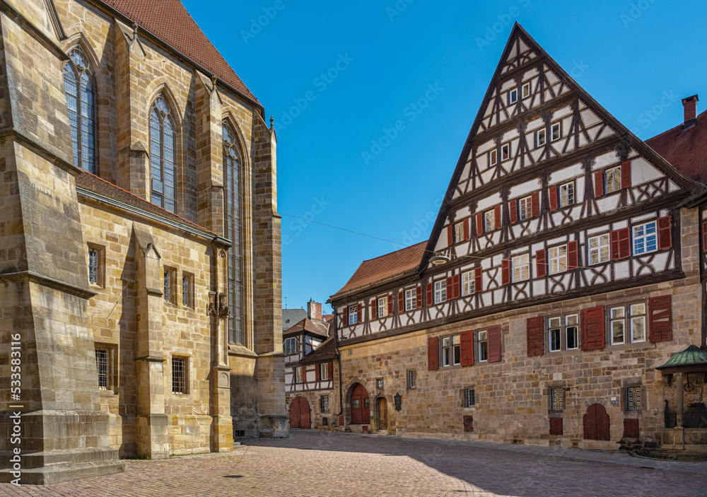 View of the old Kessler wine factory in historic old town Esslingen. Baden Wuerttemberg, Germany, Europe