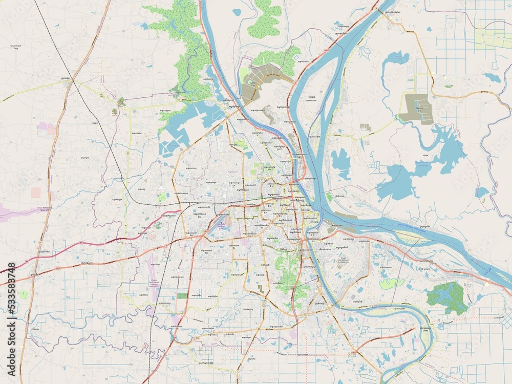 Fototapeta premium Phnom Penh, Cambodia. OSM. No legend