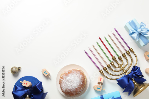 Сoncept of Jewish holiday, Hanukkah, space for text photo