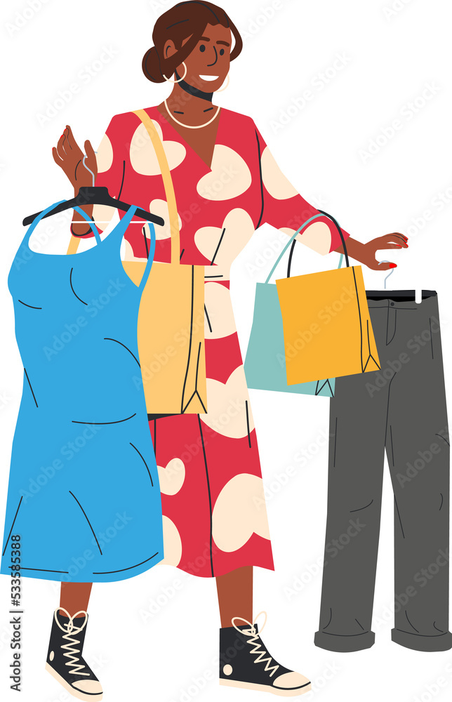 Fashionable woman holding packages with clothes