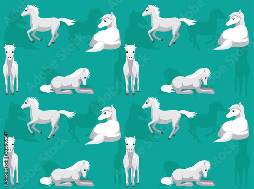 White Horses Pegasus Various Poses Cute Cartoon Character Seamless Wallpaper Background