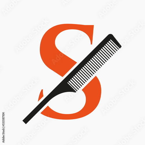 Comb Logo On Letter S For Beauty, Spa, Hair Care, Haircut Grooming Symbol
