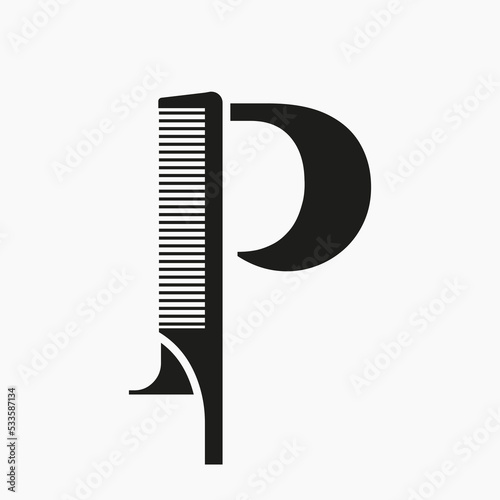 Comb Logo On Letter P For Beauty, Spa, Hair Care, Haircut Grooming Symbol