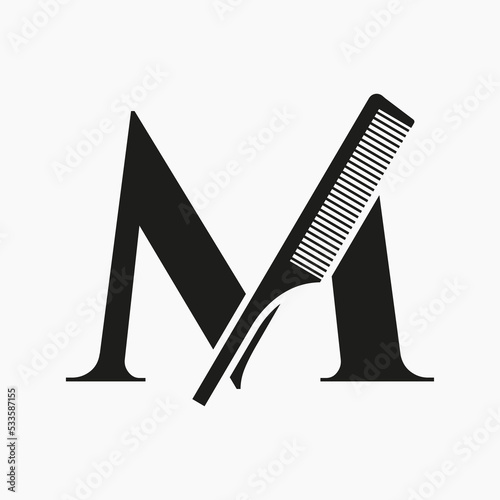 Comb Logo On Letter M For Beauty, Spa, Hair Care, Haircut Grooming Symbol
