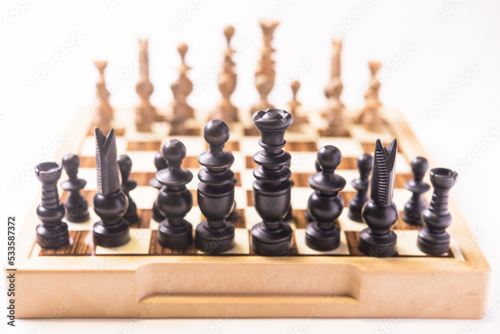 Businesswoman thinking how to play chess concept business strategy for win Businesswoman thinking how to play chess concept business strategy for win