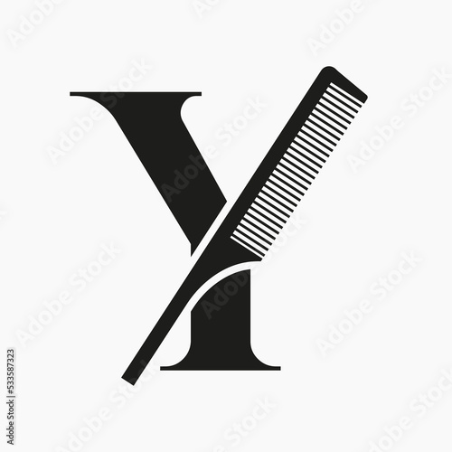 Comb Logo On Letter Y For Beauty, Spa, Hair Care, Haircut Grooming Symbol