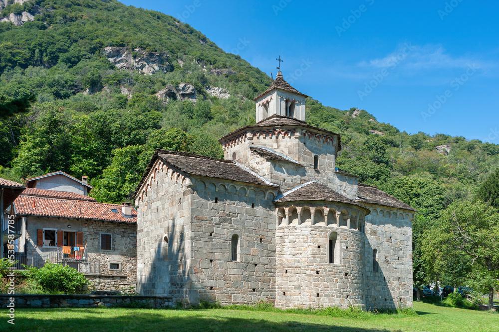 Romanesque church of San Giovanni Battista in Montorfano. Province of Piedmont in Northern Italy.