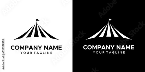 A graphic image of a circus tent themed, on a black and white background. vector graphics base.