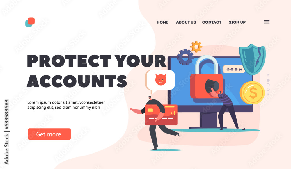 Account Protection Landing Page Template. Tiny Hackers Hacking Credit Card or Personal Data Online. Bulgar Attack Pc Account Protection Landing Page Template. Tiny Hackers Hacking Credit Card or Personal Data Online. Bulgar Attack Pc
