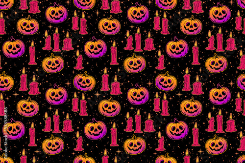 Seamless illustration of halloween pumpkins and burning candles