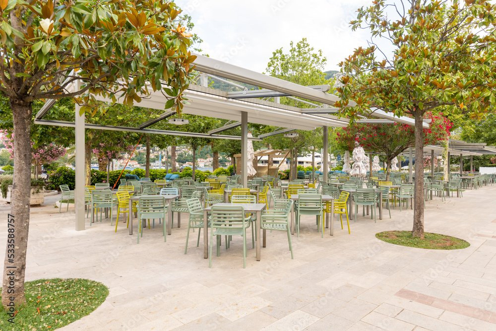 Empty outdoor hotel restaurant garden Empty outdoor hotel restaurant garden