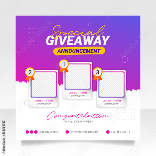 Giveaway winner announcement social media post banner template photo