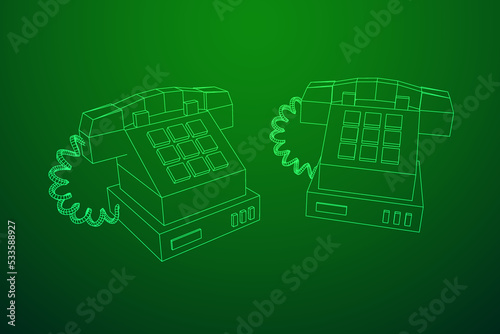 Old retro landline telephone. Wireframe vector