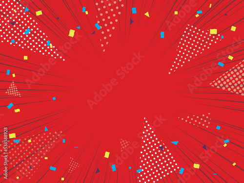 背景素材 紙吹雪＆集中線 赤色 Background material confetti & concentration line red