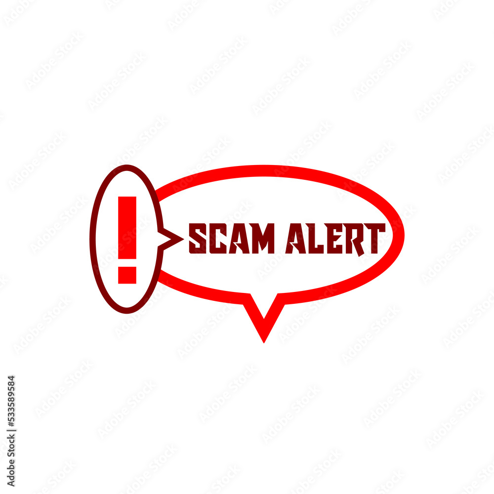 Banner with red scam alert. Attention sign isolated on white background Banner with red scam alert. Attention sign isolated on white background