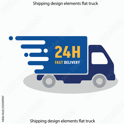 Shipping design elements flat truck trailer gift bag outline