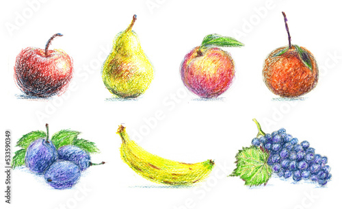 Pencil drawing set of fruits (ID: 533590349)