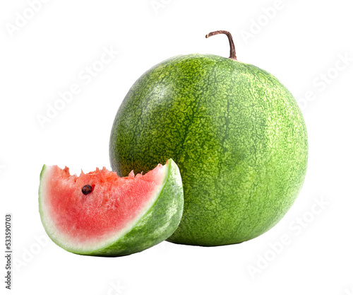 Juicy watermelon with sliced isolated on transparent background.