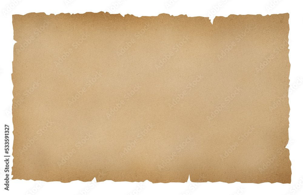 old parchment paper sheet isolated on transparent background