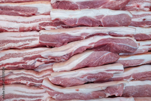Canvas Print many pieces of fresh red pork meat food background