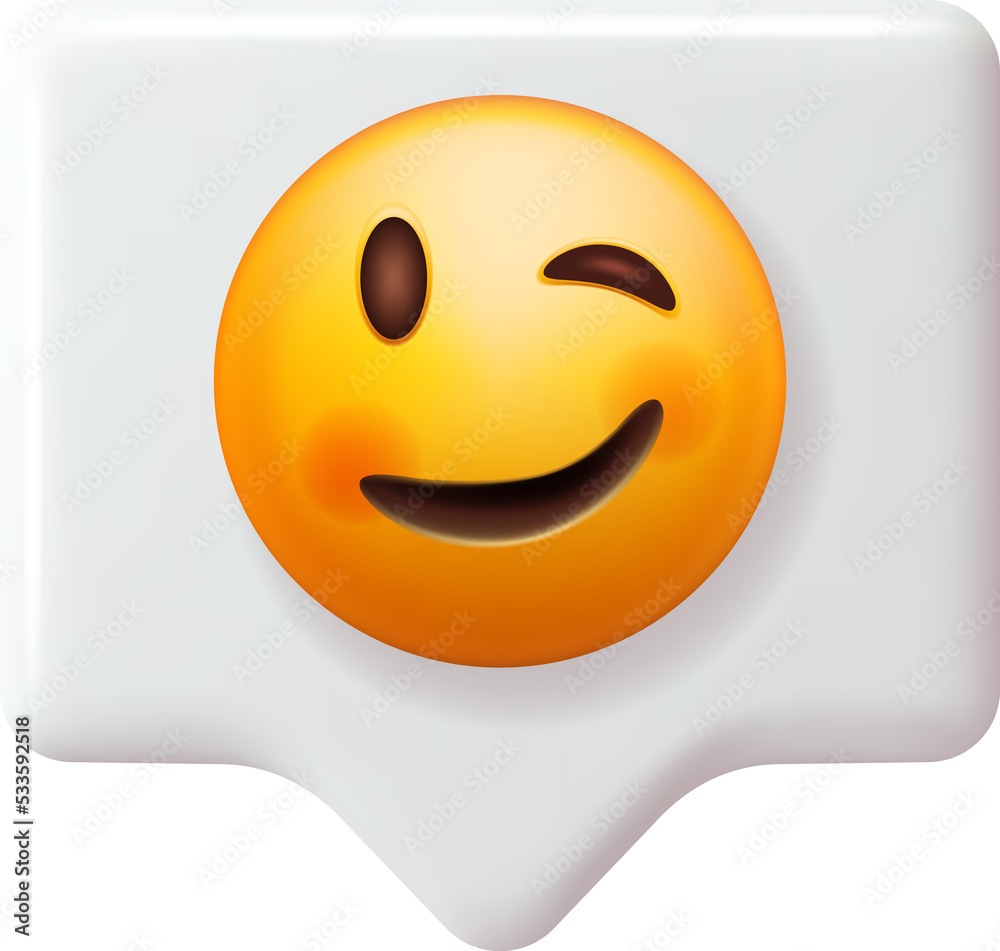 Fototapeta premium Happy Emoticon with Winking Face on Speech Bubble