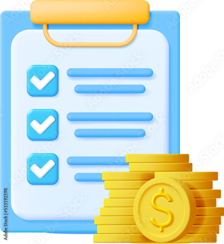 3D Checklist on Clipboard Paper with Gold Coins