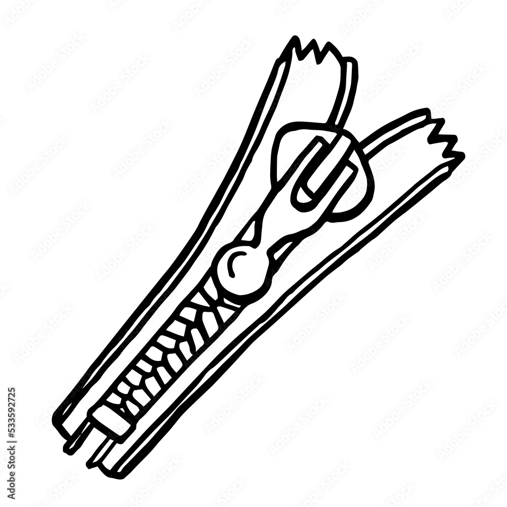 Zipper line icon. Freehand outline zipper. Black ink hand drawn object, doodle, cartoon. Zipper line icon. Freehand outline zipper. Black ink hand drawn object, doodle, cartoon.