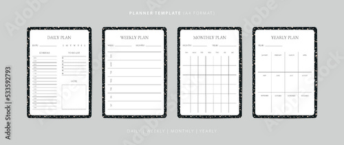 Set of daily, weekly, monthly, and yearly planner minimalist template with terrazzo pattern