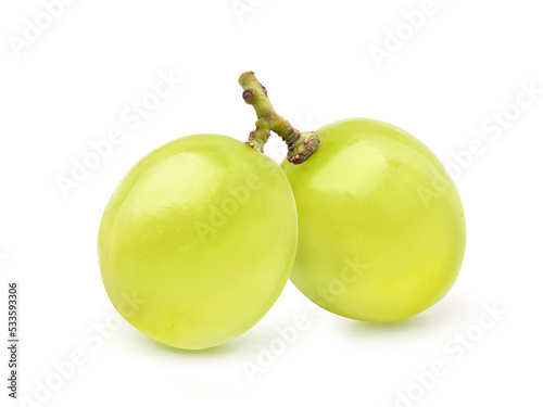 Close-up Two green grapes isolated on white background. Clipping path.