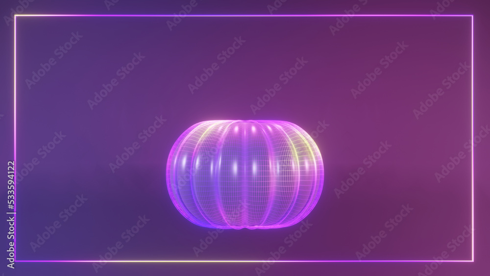 Obraz premium 3d render of low poly pumpkin in neon lights