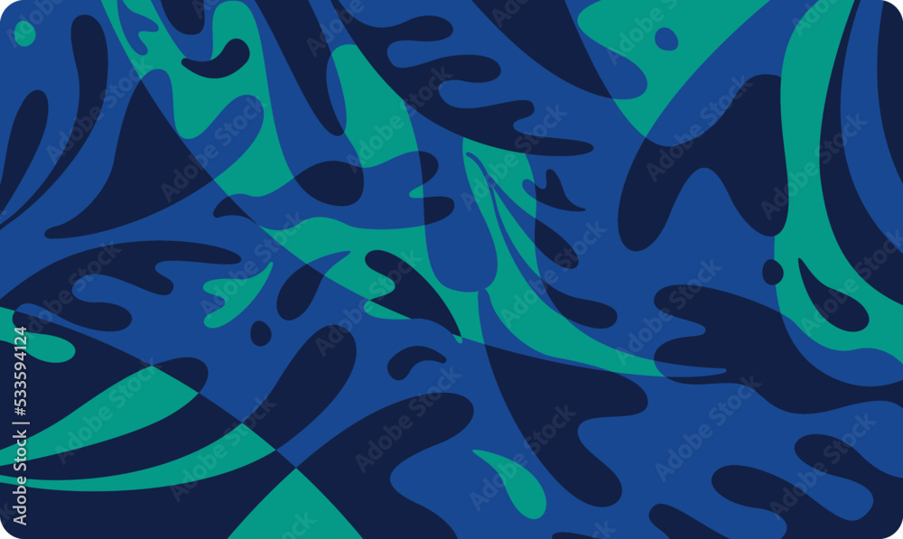 illustration algue marine pour décoration, papier peint, tissu, pattern, background, motif, packaging. Motif marin, vert, bleu. Mouvement mer, reflet, aquatique. Décor de stand, couverture de livre