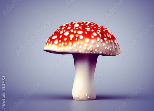 Wood mushroom, red with white dots, like an amanita, on a plain country and rustic background, minimalist style design, 3D illustration