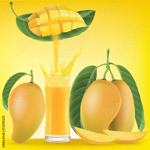 Drinking water from mango comes down to the glass.illustration vector