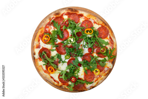 Traditional Italian Pizza served on wooden plate