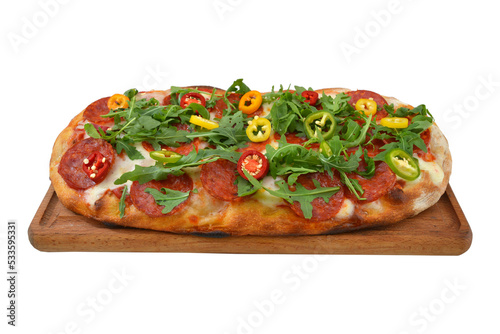 Traditional Italian Pizza served on wooden plate