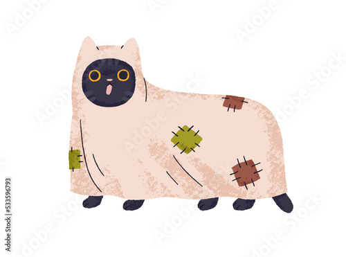 Cute Halloween cat in ghost costume. Funny spooky Helloween kitty disguised i...