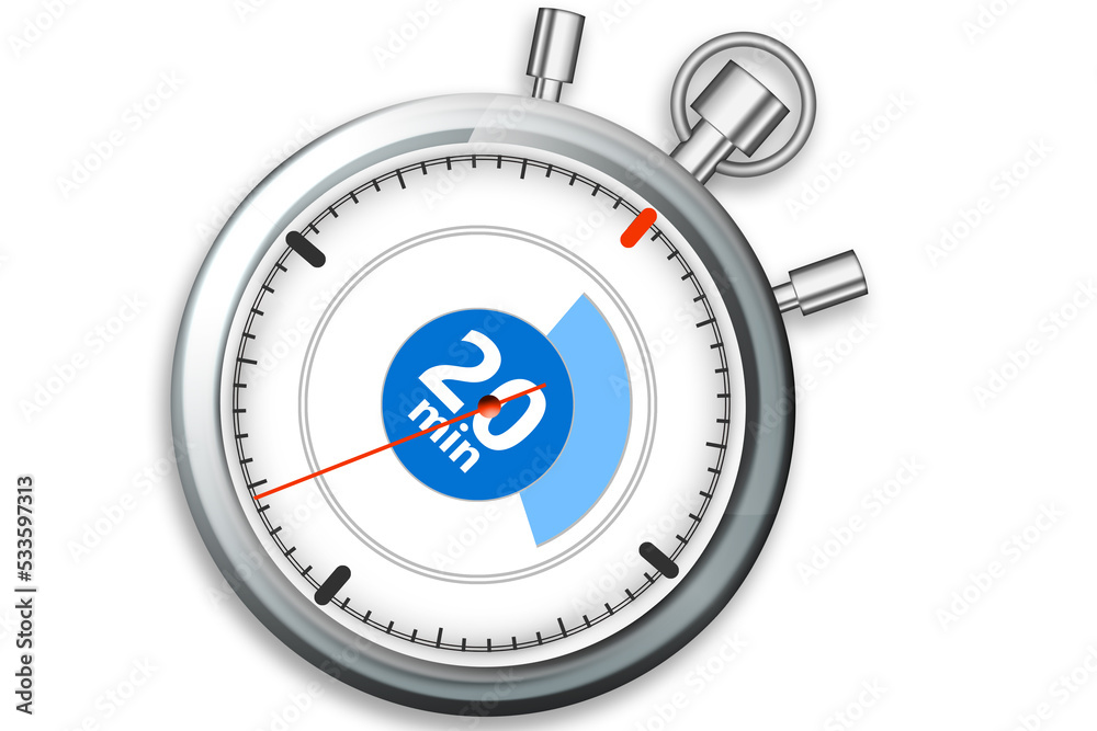 Timer on stopwatch with 20 minutes isolated Timer on stopwatch with 20 minutes isolated