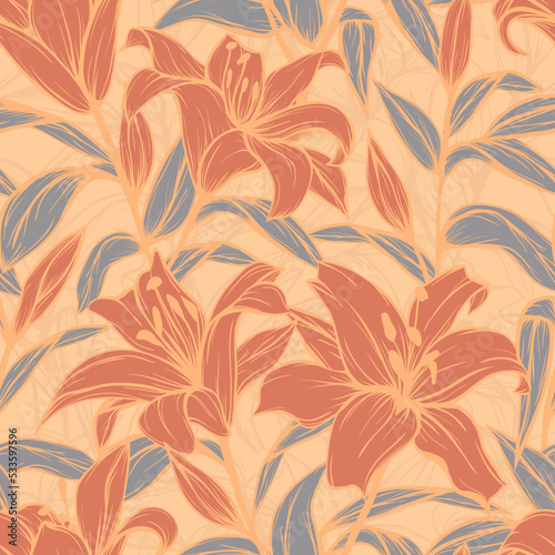 Seamless repeating pattern of lily flowers