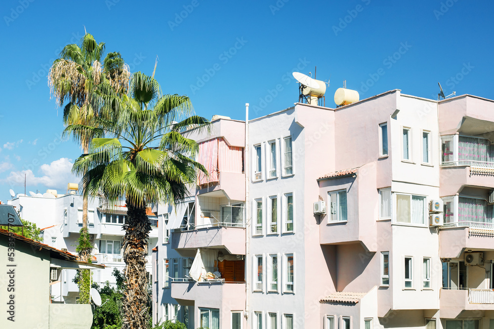 Fototapeta premium Apartment houses in Alanya, Turkey. City real estate.