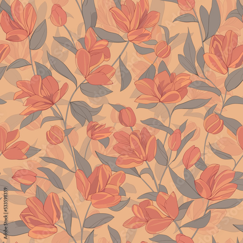 Seamless repeating pattern of tulips