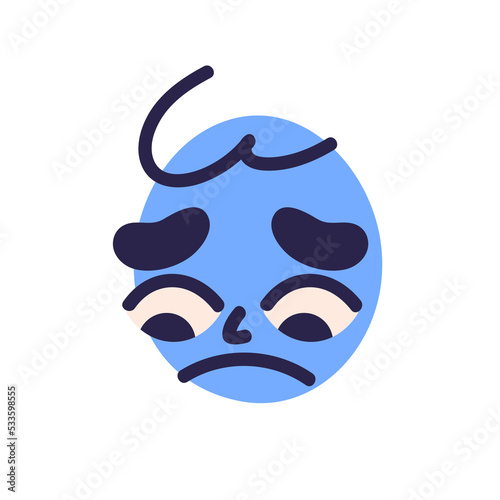 Sad face expression of cute circle head avatar. Unhappy emotion of sorrow, gr...