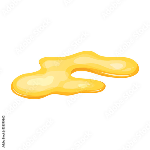 Puddle of yellow oil isolated. Honey, urine or gasoline gold liquid. Cartoon style vector illustration