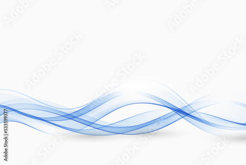 Abstract blue and white wave background. A flow of transparent blue lines in a wave-shaped figure.